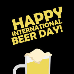 Vector illustration of glass with beer on a black background. suitable for international beer day poster, banner and background