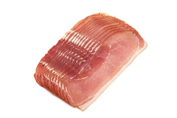 Prosciutto slices, isolated on white background. High resolution image.