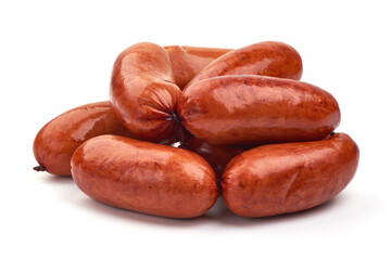 Smoked German Sausages, isolated on white background.