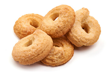 Fototapeta na wymiar Crispy shortbread cookies, isolated on white background. High resolution image.