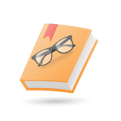 Book and eyeglasses. Colored illustration. Isolated on white background.