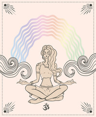 Fototapeta na wymiar girl with aura meditates, meditation, relaxation