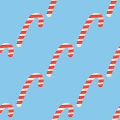 Christmas candy cane stripes seamless pattern in red and white. Popular winter festive background