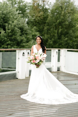 Fototapeta na wymiar African American bride in wedding dress