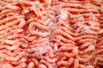 Close up on red minced meat, background, texture.