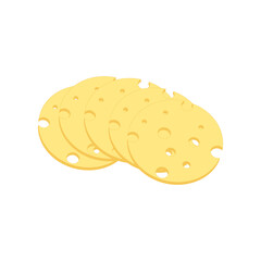 Round pieces of cheese on a white background.