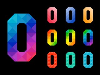 Abstract colorful letter O or number 0 3D icon logo set. Suitable for corporate, printing use or app identity design isolated on black background.