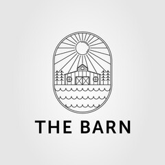wooden barn or farmhouse on lakeside logo vector illustration design