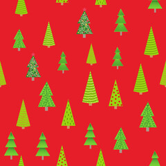 Christmas seamless pattern with Christmas trees of different sizes, forest. Christmas wrapping paper