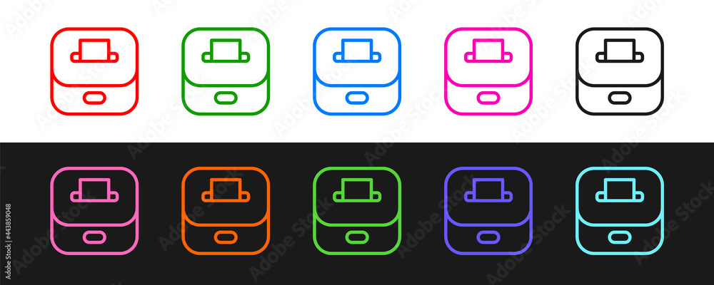 Poster set line vote box or ballot box with envelope icon isolated on black and white background. vector