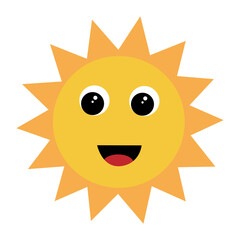 Cute happy cartoon-style sun. Funny vector character. Perfect for a children's website, book or poster