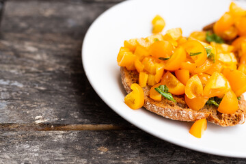 Friselle with yellow tomatoes. Italian fresh appetizer.