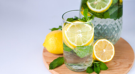 A fresh, cool glass of natural homemade lemonade. The concept of preparing a summer refreshing...