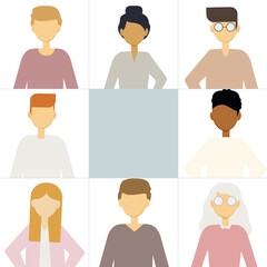 Fototapeta premium Illustration of many portraits of different men and women