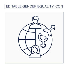 Gender gap line icon. Differences between women,men reflected in political, intellectual, cultural, or economic attainments. Gender equality concept. Isolated vector illustration. Editable stroke
