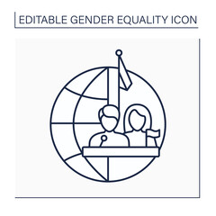 Political right line icon. Equitable participation for both gender in politics and government. Democracy and non-discrimination. Gender equality concept. Isolated vector illustration. Editable stroke