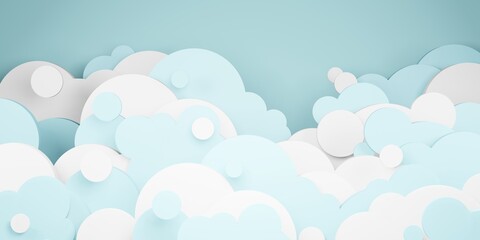 bright blue sky and clouds paper cut style 3D illustration