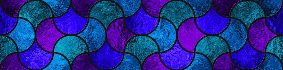 Cercles muraux Coloré Croquis d& 39 un vitrail bleu. Fond de vitrail abstrait. Décor Art Nouveau pour l& 39 intérieur. Vintage. Modèle sans couture. Intérieur moderne de luxe. Transparence. Couleurs bleu et violet.