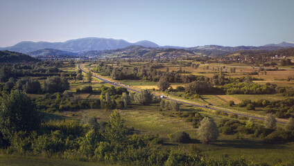 Beautiful landscape scenery of highway passing trough nature in Croatia, county hrvatsko zagorje 