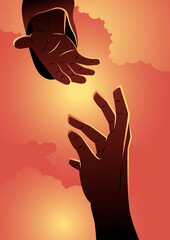 God hand reaching out for human hand
