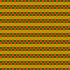 Checker illusion tiles. Vector plaid rectangles. Colorful seamless green and orange ornament.