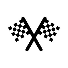 Two crossed checkered flags. Finish concept. single black flat icon. Vector isolated on white.