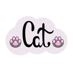 Cat. Inscription on a gray background with paws.