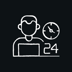 Round the clock work chalk icon. Vector black illustration.