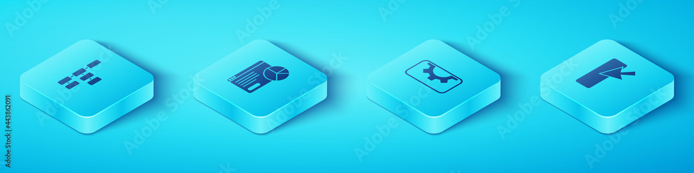 Poster set isometric site map, website statistic, ui or ux design and development icon. vector