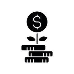 Money growth glyph icon. Investment. Vector fill black illustration.