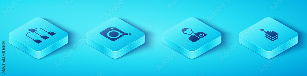 Poster set isometric folder tree, search concept with folder, data export and analyst engineer icon. vector