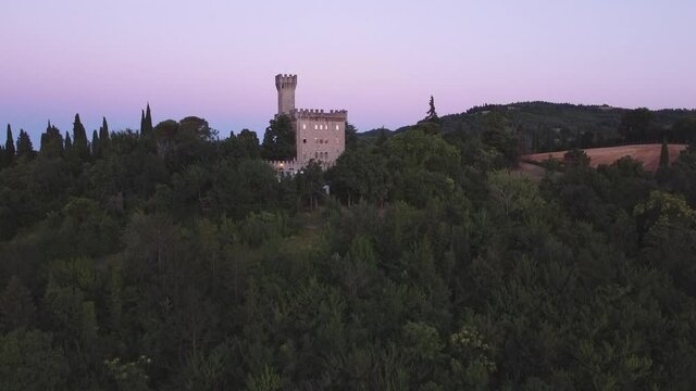 Aerial Drone footage view Machiavelli,Emilia Romagna ,Italy. Castle.Beautiful panoramic aerial view from flying drone on landmarks in Bologna