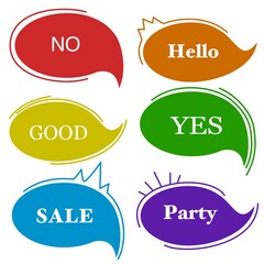 Colored speech bubbles. Clouds of online chats with various words, comments, information, web communication. Vector illustration.