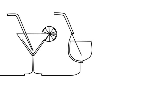 Self drawing animation of one line drawing of 3 cocktail glass