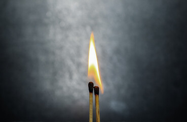 Two Romantic Matchsticks Burning In Love Sitting. Love And Romance Concept. Matchstick art...