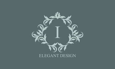 Exquisite monogram. Elegant emblem. Logo design with the letter I. Graceful business sign template, identity for restaurant, royalty, boutique, cafe, hotel, heraldic, jewelry, fashion.