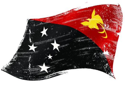 A Papua New Guinean flag in the wind with a texture