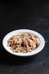 canned tuna fish seafood on the table, healthy food meal snack copy space food background rustic. top view keto or paleo diet vegetarian food pescetarian diet