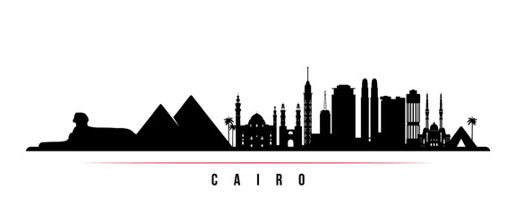 Cairo skyline horizontal banner. Black and white silhouette of Cairo, Egypt. Vector template for your design. © greens87