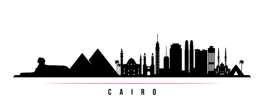 Cairo skyline horizontal banner. Black and white silhouette of Cairo,  Egypt. Vector template for your design. Stock Vector | Adobe Stock