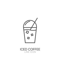 Iced coffee outline vector icon. Editable stroke