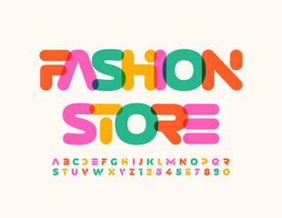 Vector bright logo Fashion Store. Artistic Alphabet Letters and Numbers. Watercolor creative Font