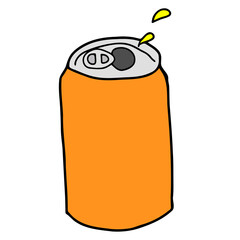 缶飲料のプルタブ開ける線画イラスト　オレンジ系カラー