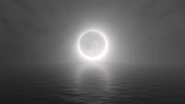 Hazy Moon Eclipse Over Ocean Background Loop