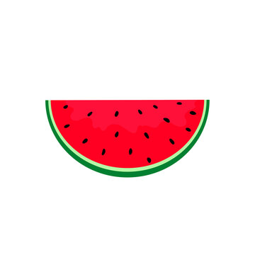 Colorful cartoon watermelon. Watermelon fruit slice with seeds. Flat style design. 
