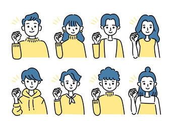 応援する様々な男女のイラストセット