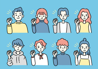 応援する様々な男女のイラストセット