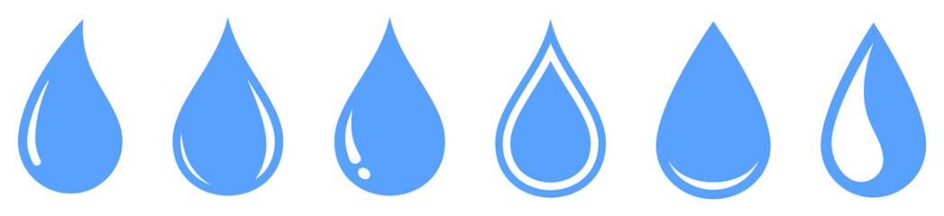 Water drop in flat style. Blue water drops set. Vector