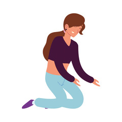 happy woman on the knees