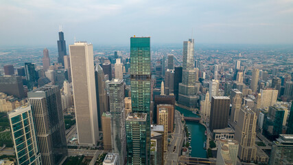 Fototapeta na wymiar Drone View of Downtown Chicago, July 2021 